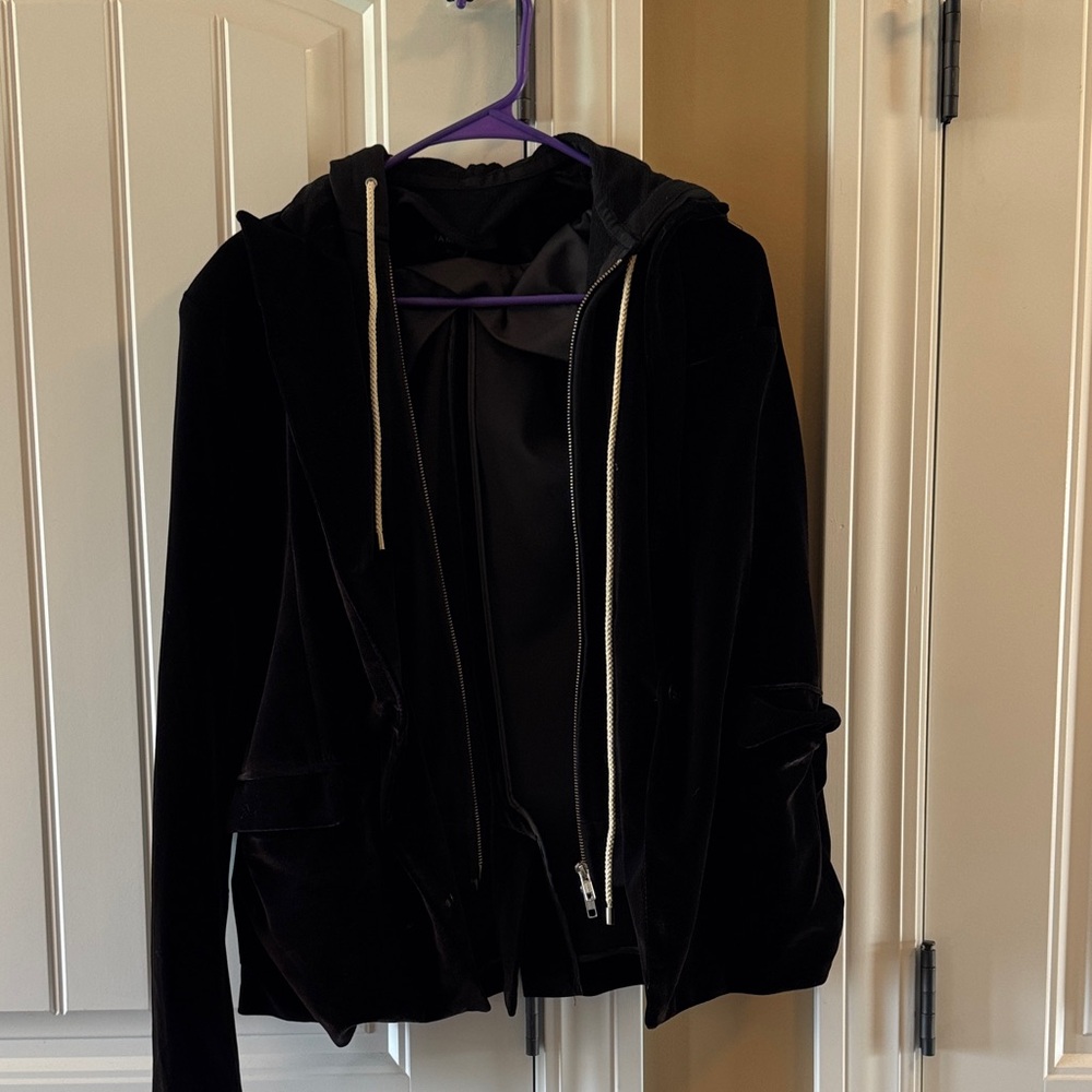 Chic Black Velvet Women's Blazer with removable hoodie